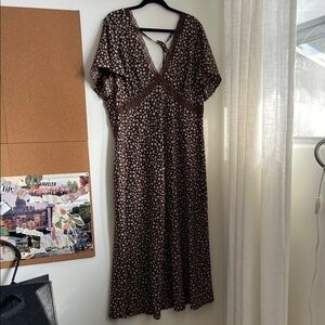 Showpo Brown Floral Midi Dress with V-Neck